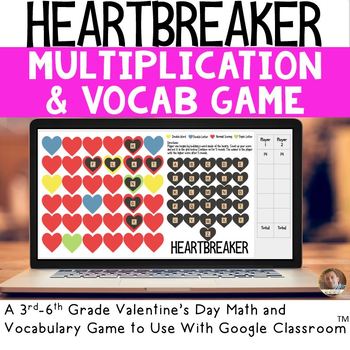 Preview of HEARTBREAKER Digital Valentine's Day Math and Vocab Game for Grades 3-6