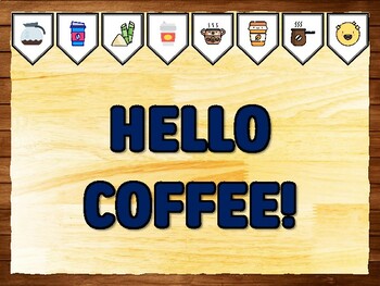 Preview of HELLO COFFEE! Coffee Bulletin Board Kit & Door Décor, Coffee Cafeteria Décor