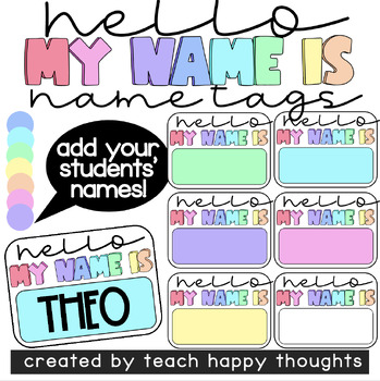Preview of HELLO MY NAME IS Student Name Tags Labels Desks Cubbies Lockers EDITABLE Pastel