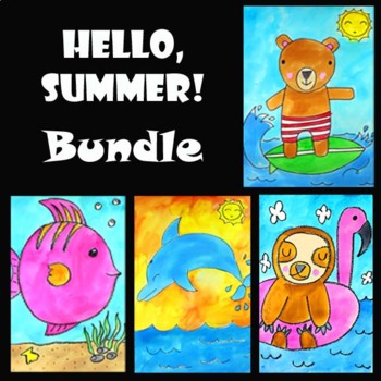 Preview of HELLO SUMMER BUNDLE 4 Directed Drawing & Watercolor Painting Video Art Projects