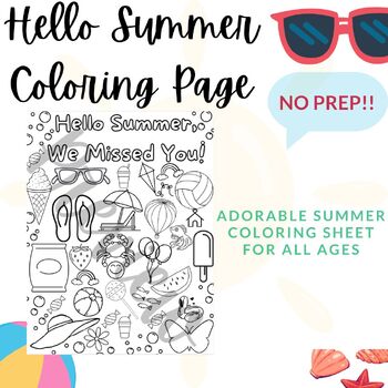 HELLO SUMMER COLORING PAGE - No Prep - Summer Themed by ...