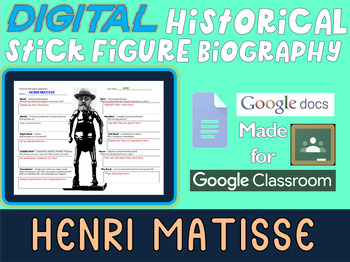 Preview of HENRI MATISSE Digital Historical Stick Figure Biography (MINI BIOS)
