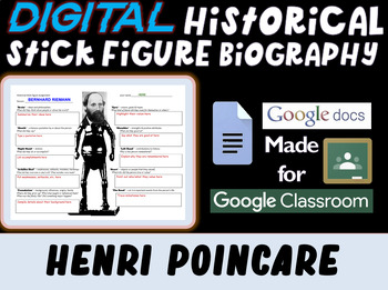 Preview of HENRI POINCARE Digital Historical Stick Figure (mini bios) Editable Google Docs