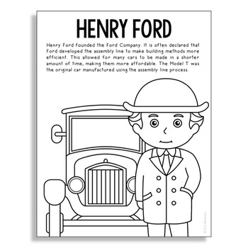 Preview of HENRY FORD Inventor Coloring Page Poster Craft | STEM Worksheet Activity