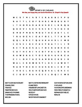 Preview of HENRY V OF ENGLAND-BIOGRAPHICAL WORD SEARCH