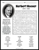 HERBERT HOOVER Biography Word Search Puzzle Worksheet Activity