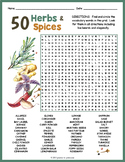 HERBS & SPICES Word Search Puzzle Worksheet Activity