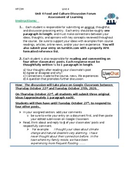 Preview of HFC3M-Food & Culture Discussion Assignment/Rubric