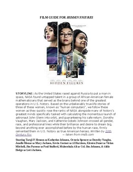 Preview of HIDDEN FIGURES Film Guide w/Answer Key