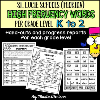 Preview of HIGH FREQUENCY Words Lists per Grade Level K - 2 {St. Lucie County Schools}