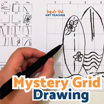 Preview of ONE DAY ART PROJECT HIGH SCHOOL ART SUB PLAN: Summer Theme Mystery Grid Drawing