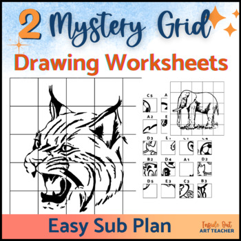 Preview of HIGH SCHOOL ONE-DAY ACTIVITY ART SUB PLAN/WORKSHEET: Mystery Grid Drawing