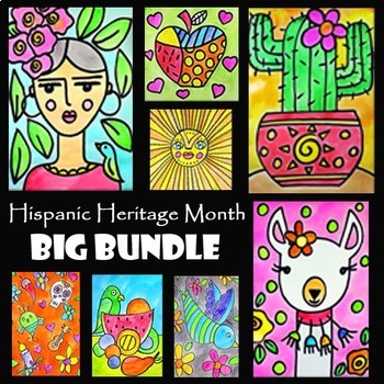 Preview of HISPANIC HERITAGE MONTH BIG BUNDLE | 8 EASY Drawing & Painting Video Art Lessons