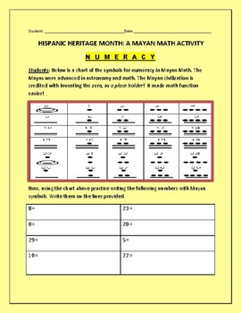 Preview of HISPANIC HERITAGE MONTH: MAYAN MATH ACTIVITY/ NUMERACY/ GRS.3-8