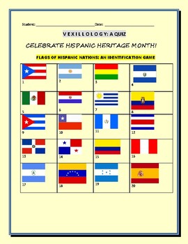 Preview of HISPANIC HERITAGE MONTH: VEXILLOLOGY/GEOGRAPHY/ FLAG QUIZ: 20 NATIONS