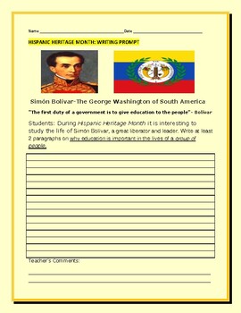Preview of HISPANIC HERITAGE MONTH: WRITING PROMPT