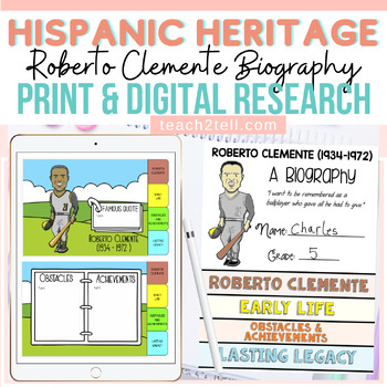 Preview of Hispanic Heritage Month Roberto Clemente Biography Print & Digital Activity
