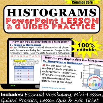 Preview of HISTOGRAMS and FREQUENCY TABLES PowerPoint Lesson AND Guided Practice - DIGITAL