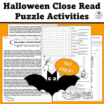 Preview of HISTORY OF HALLOWEEN CLOSE READ & PUZZLE ACTIVITIES Middle & High School