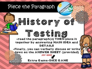 Preview of HISTORY OF TESTS -MAIN IDEA  passage  (TEST PREP) -SBACC PARCC STARR