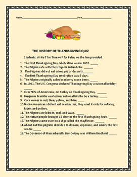 HISTORY OF THANKSGIVING QUIZ by HOUSE OF KNOWLEDGE AND KINDNESS