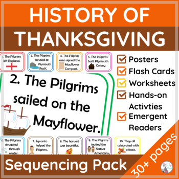 Preview of HISTORY OF THANKSGIVING Sequence Pack - Hands-on Activities, Emergent Readers