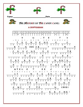 Preview of HISTORY OF THE CANDY CANE: A FUN CRYPTOGRAM! TAKE THE CHALLENGE!