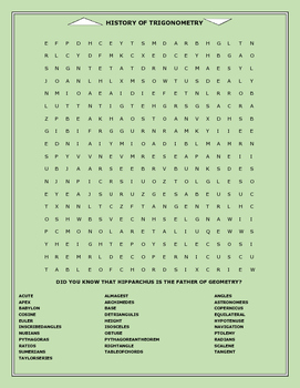 Preview of HISTORY OF TRIGONOMETRY- WORD SEARCH
