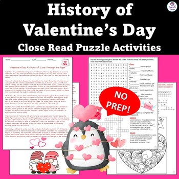 Preview of HISTORY OF VALENTINE'S DAY CLOSE READ & PUZZLE ACTIVITIES Middle & High School
