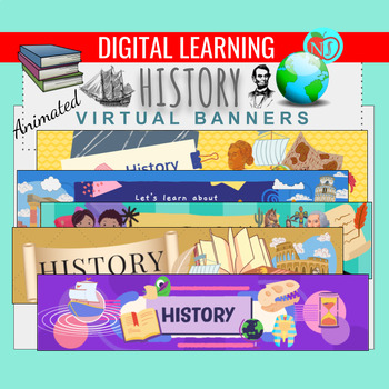 Preview of HISTORY SUBJECT ANIMATED GOOGLE CLASSROOM BANNERS | BACK TO SCHOOL HEADERS