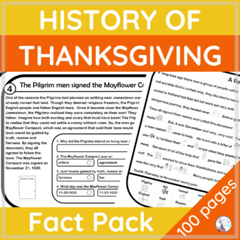Preview of HISTORY of THANKSGIVING Fact Pack - Reading, Writing, Rebus Story, Vocabulary