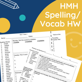 Preview of HMH 5th Grade Spelling/Vocabulary Weekly Homework