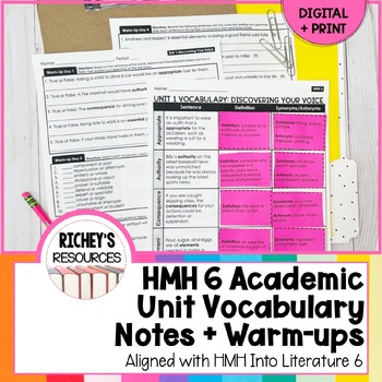 Preview of HMH 6 Into Literature Academic Unit Vocabulary (ALL 6 Sets) Print and Digital