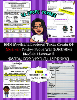 Preview of HMH ¡Arriba la Lectura! TX 4th Fridge Focus Module 1 Lesson 2 + Span Activities