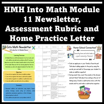 Preview of Into Math Aligned Module 11 Newsletter, Assessment Rubric + Home Practice Letter