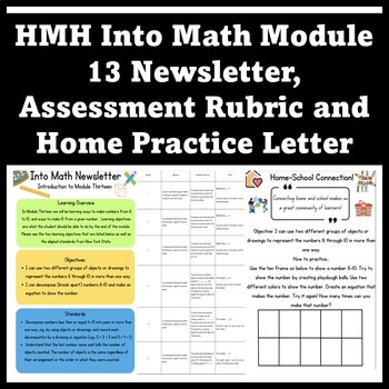 Preview of Into Math Aligned Module 13 Newsletter, Assessment Rubric +Home Practice Letter