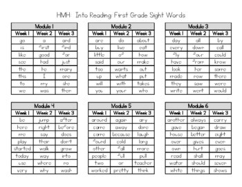 Preview of HMH: Into Reading 1st Grade Sight Word List Module 1-12