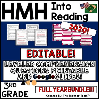 Preview of HMH Into Reading 3rd EDITABLE Leveled Comprehension Questions FULL YEAR BUNDLE