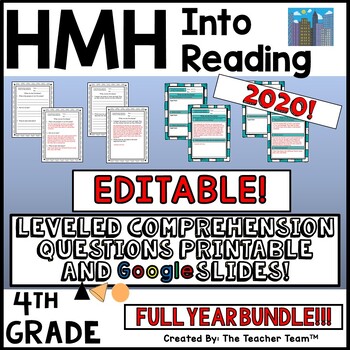 Preview of HMH Into Reading 4th EDITABLE Leveled Comprehension Questions FULL YEAR BUNDLE