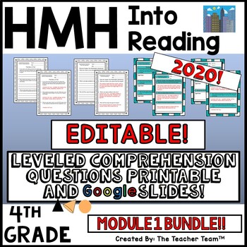 Preview of HMH Into Reading 4th EDITABLE Leveled Comprehension Questions Module 1 BUNDLE