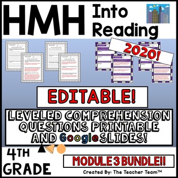 Preview of HMH Into Reading 4th EDITABLE Leveled Comprehension Questions Module 3 BUNDLE