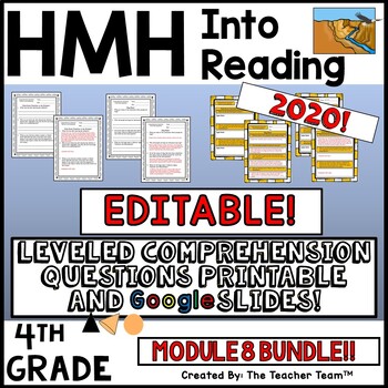 Preview of HMH Into Reading 4th EDITABLE Leveled Comprehension Questions Module 8 BUNDLE