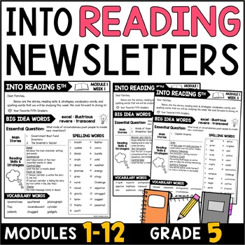 Preview of HMH Into Reading 5th Grade Weekly Newsletters (Week in Focus) Mods 1-12 Editable