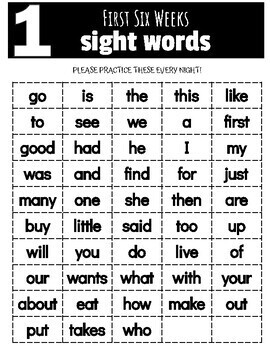 sight words for 1st class