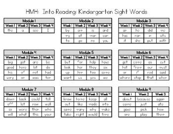 Preview of HMH:  Into Reading Kindergarten Sight Words (High Frequency Words)