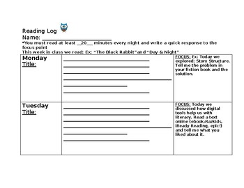 Preview of HMH Into Reading Response Log