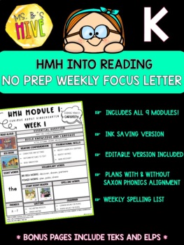 Preview of HMH Into Reading Weekly Focus Newsletter Kindergarten