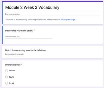Preview of HMH Module 2 Week 3 Vocabulary Quiz- 4th Grade