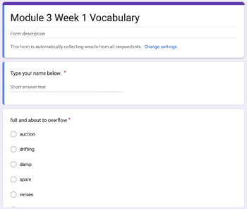 Preview of HMH Module 3 Week 1 Vocabulary Quiz- 4th Grade