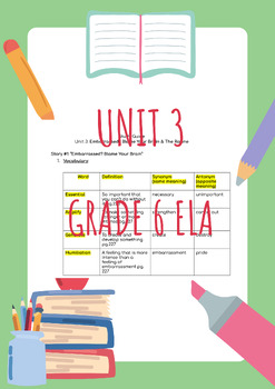 Preview of HMH Unit 3 Study Guide "Embarrassed" & "The Ravine" Grade 6